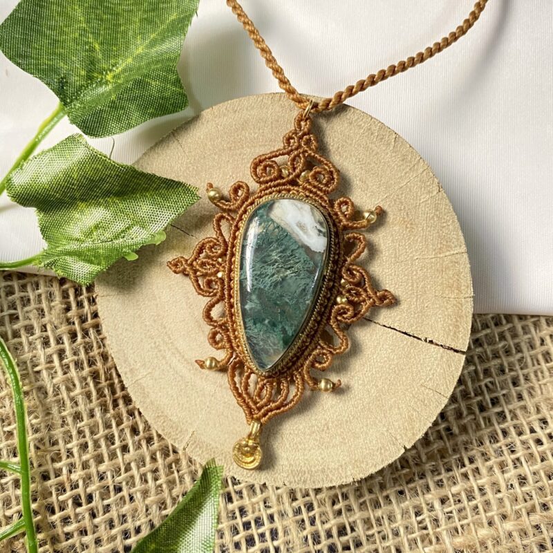 Colar pingente com Ágata musgo