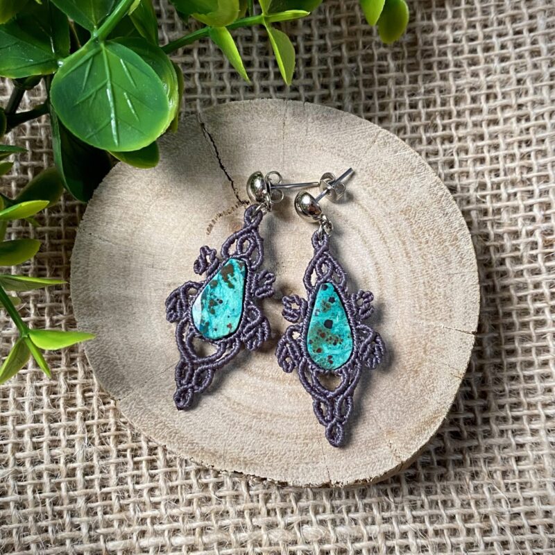 Par de brincos com Pedra Crisocola Peruana