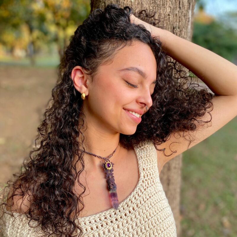 Colar com Ametista e Ponta de Fluorita Natural