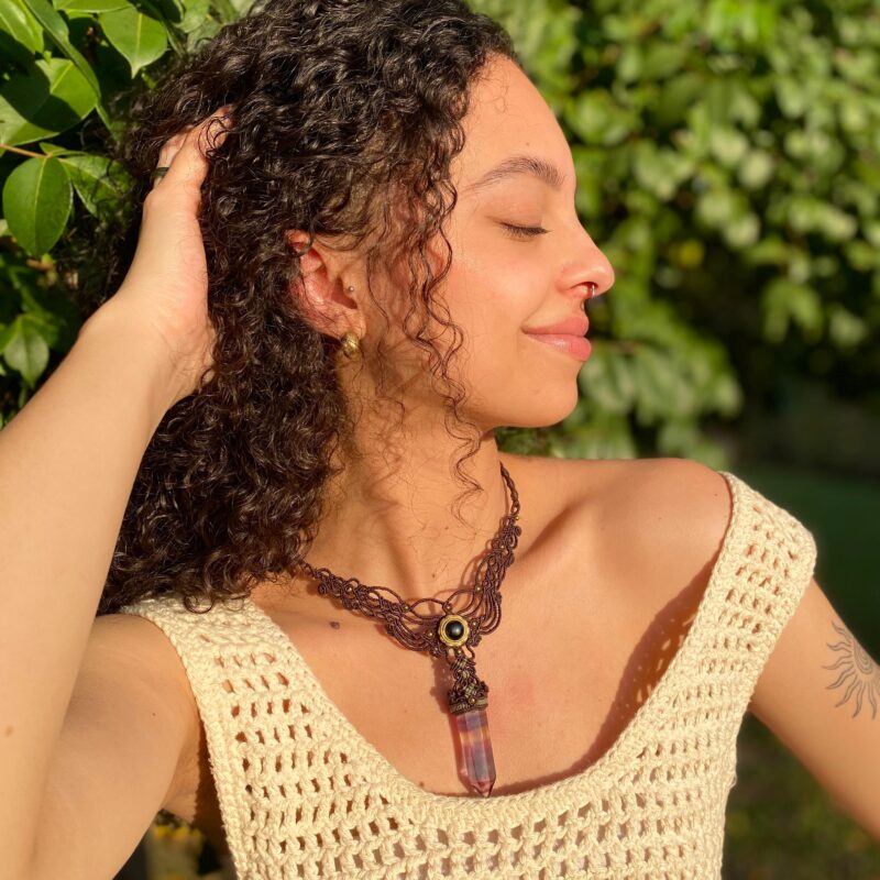 Gargantilha com Ônix e Fluorita Natural