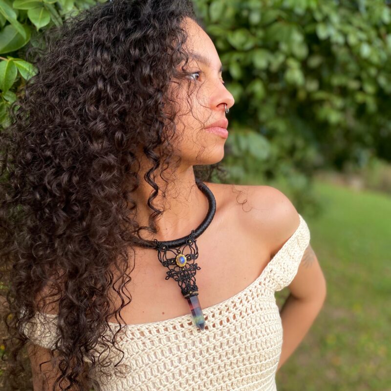 Colar Labradorita Azul e Fluorita Natural