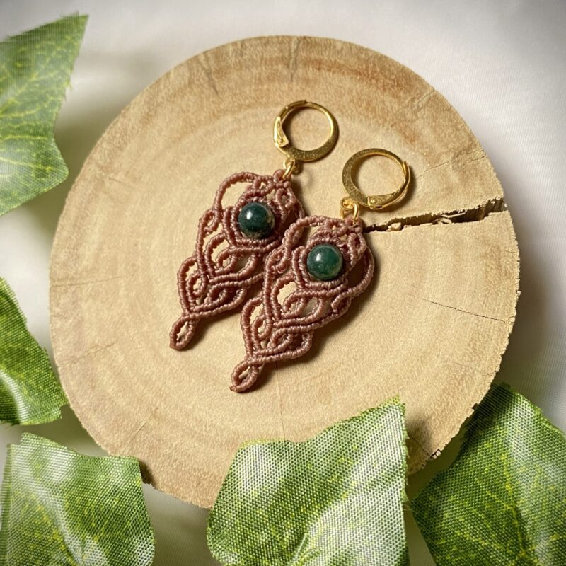 Par de brincos com esfera Ágata musgo