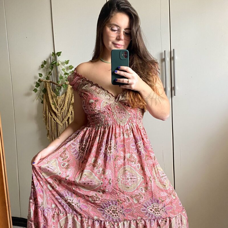 Vestido Aurora Seda Indiana - Rosa Claro