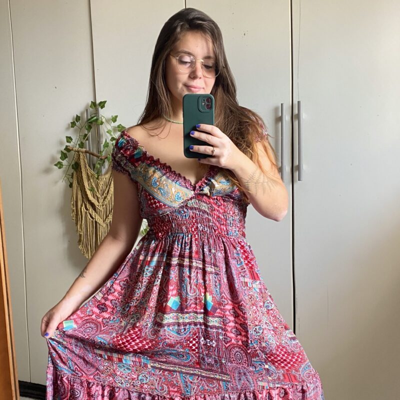 Vestido Aurora Seda Indiana - Rosa Escuro