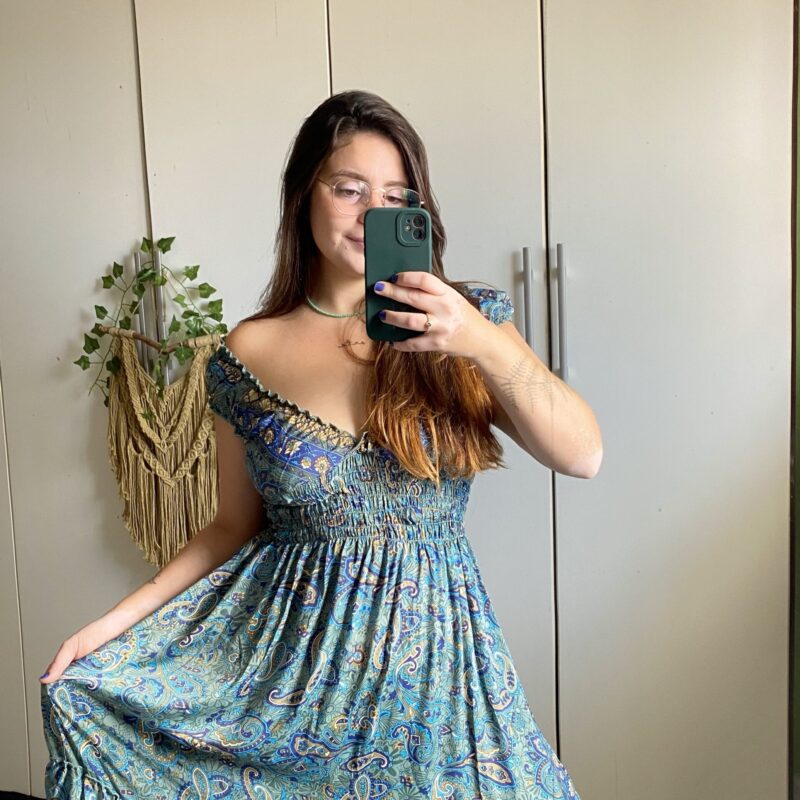 Vestido Aurora Seda Indiana - Azul