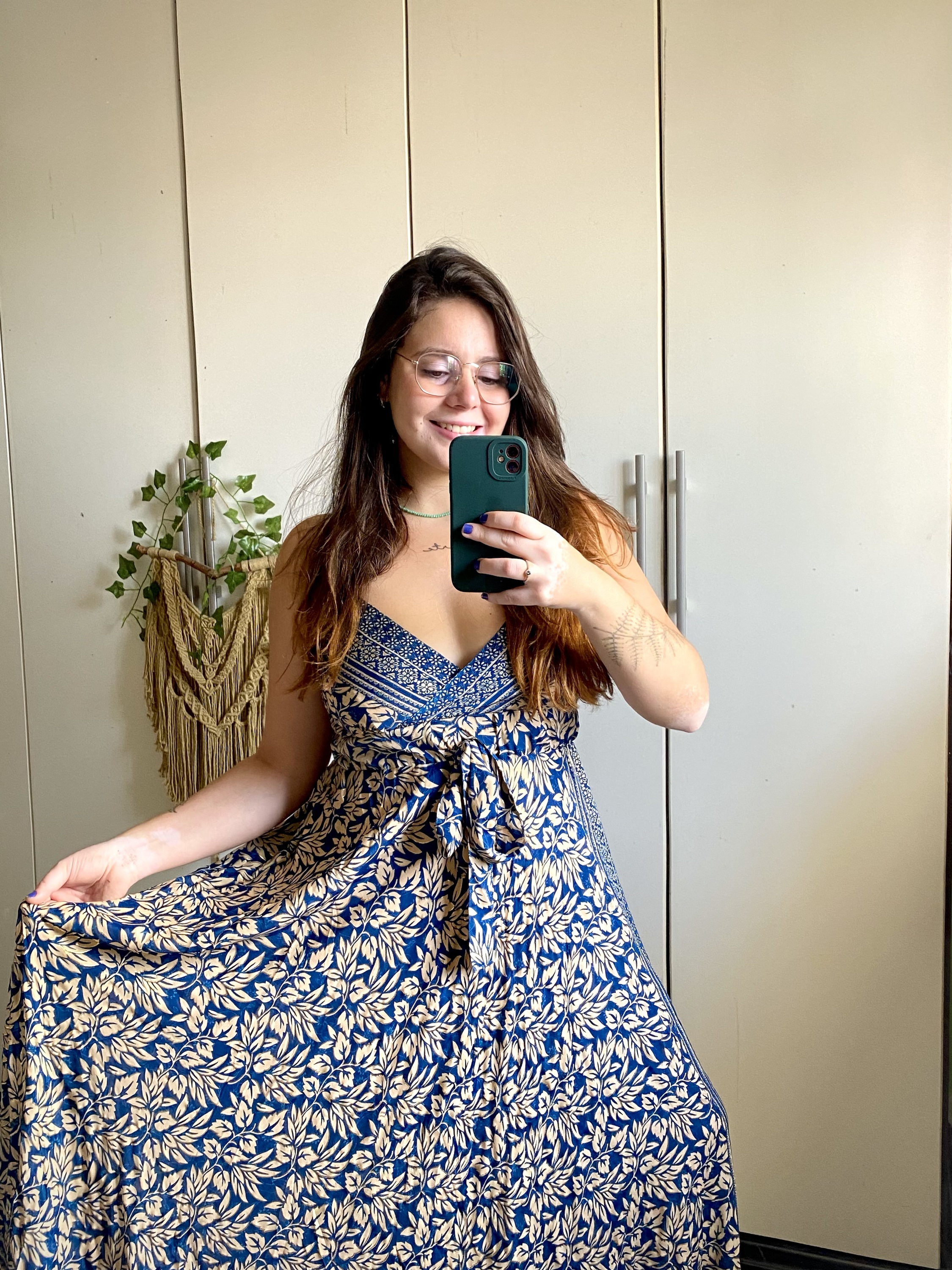 Vestido Íris Seda Indiana - Azul com fios Dourados