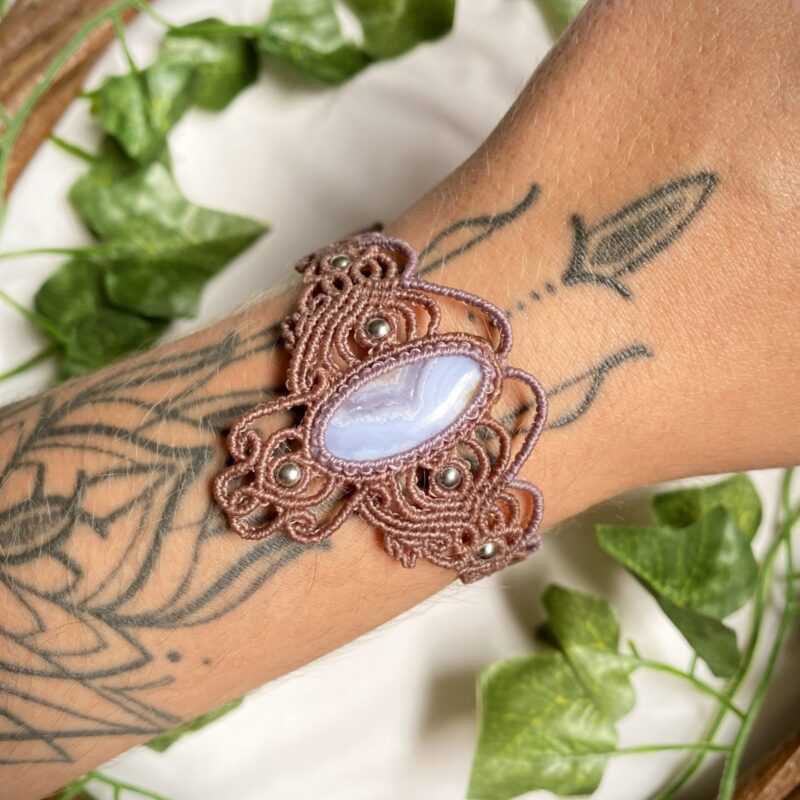 Pulseira dois tons com Ágata blue lace natural