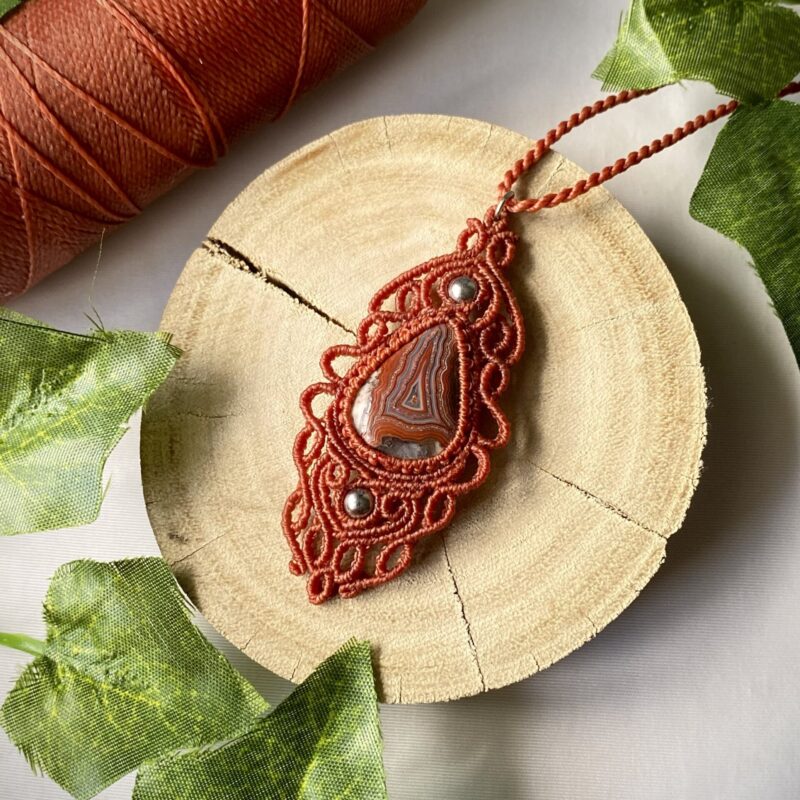 Colar pingente com pedra Ágata Crazy Lace