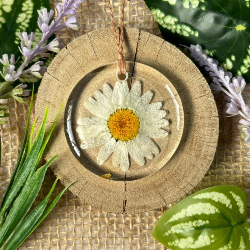 Colar em resina botânica com flor Margarida