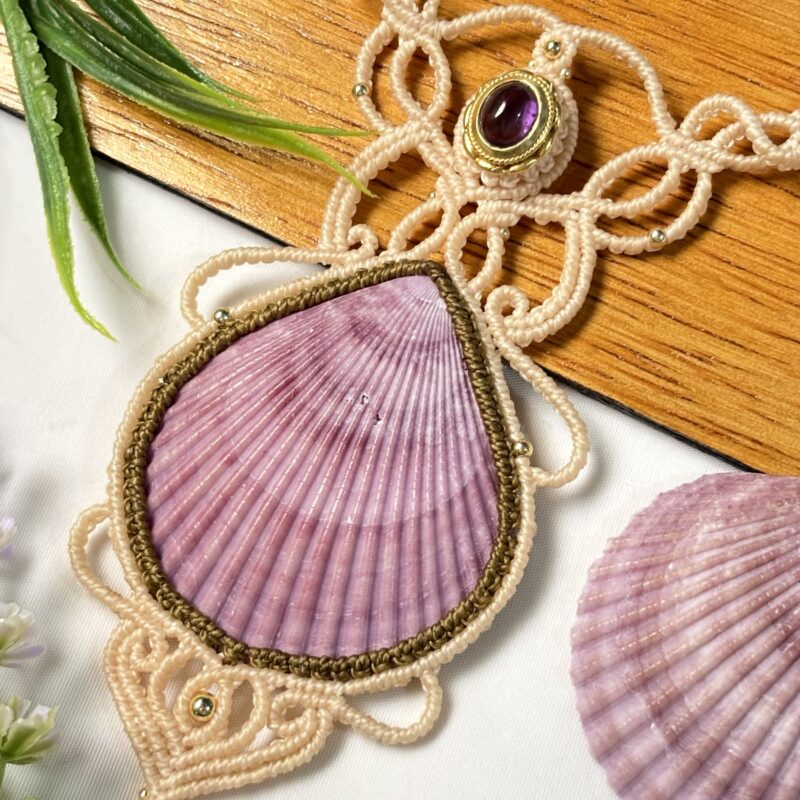 Colar Força das Águas com Concha e Ametista Natural