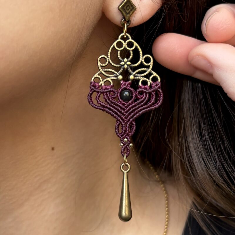 Brincos modelo boho com Obsidiana negra
