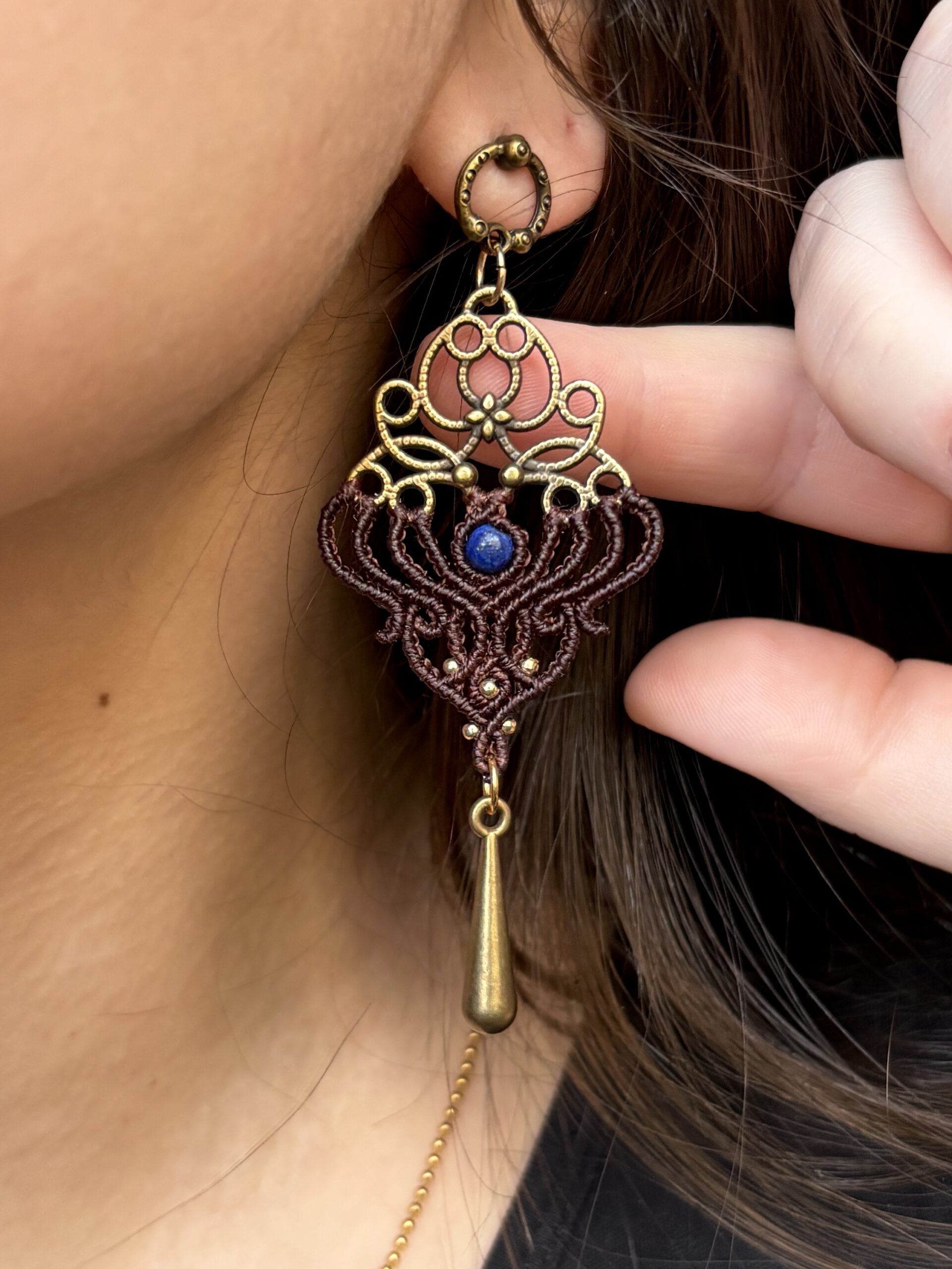 Brincos modelo boho com Lápis Lazúli - Imagem 2