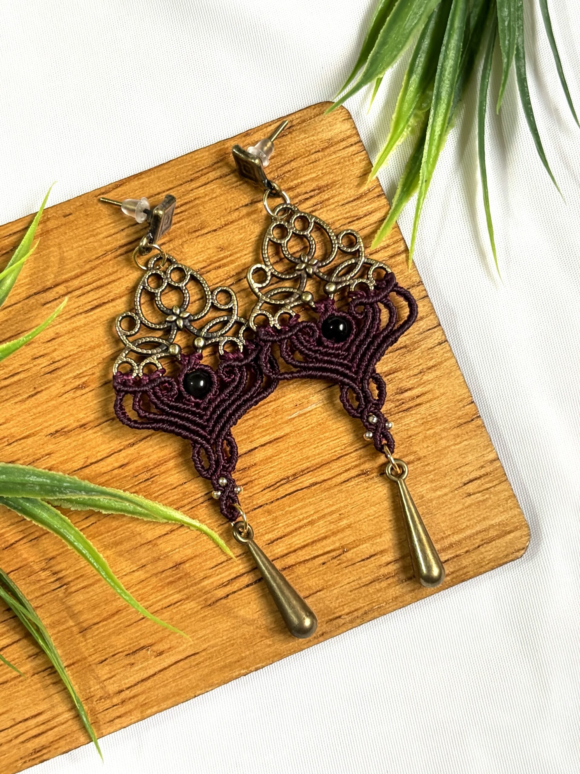 Brincos modelo boho com Obsidiana negra - Imagem 2